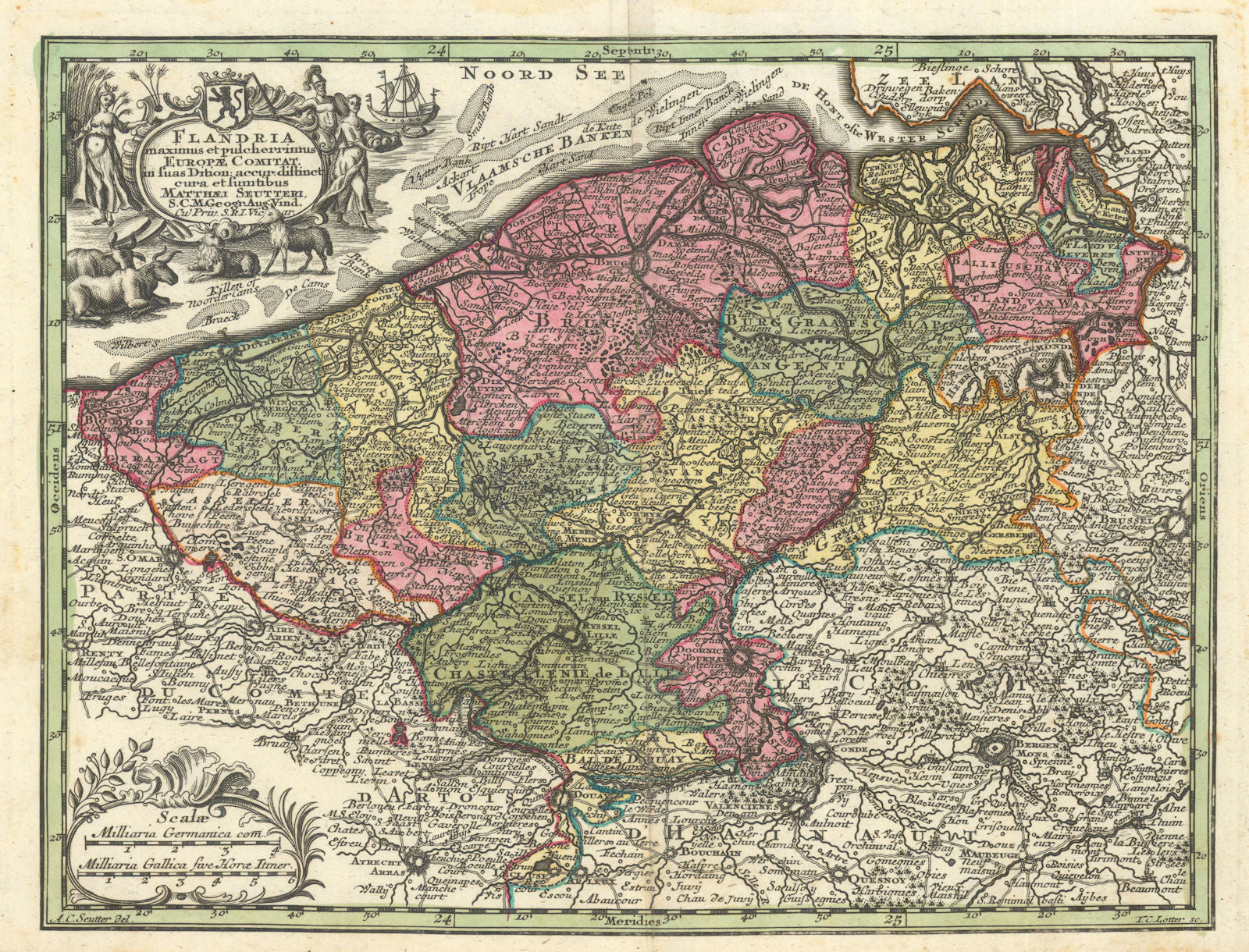 Flandria maximus & pulcherrimus Europae… Flanders/Belgium. Seutter c1744 map